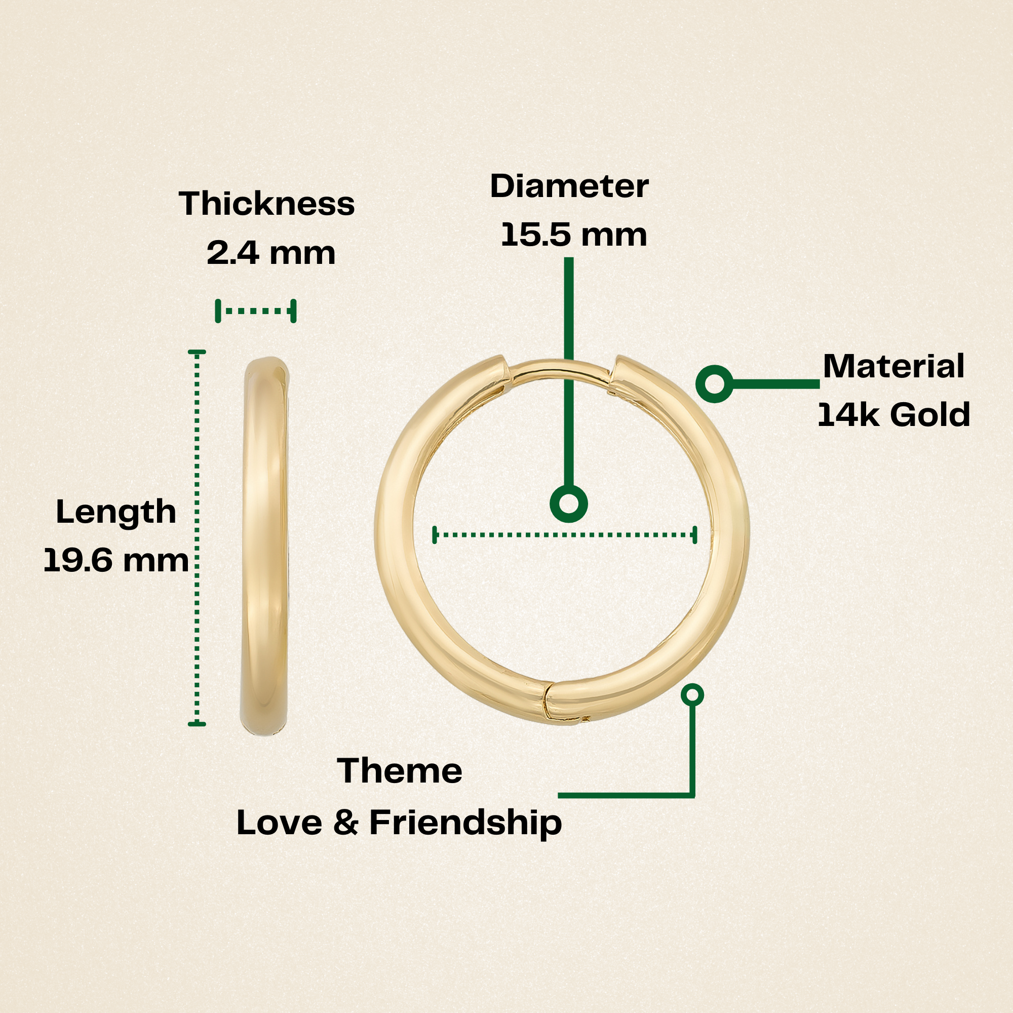 14K Solid Gold Huggie Hoop Earrings | 19mm Stackable Everyday Hoops for Women - Hoop Earrings