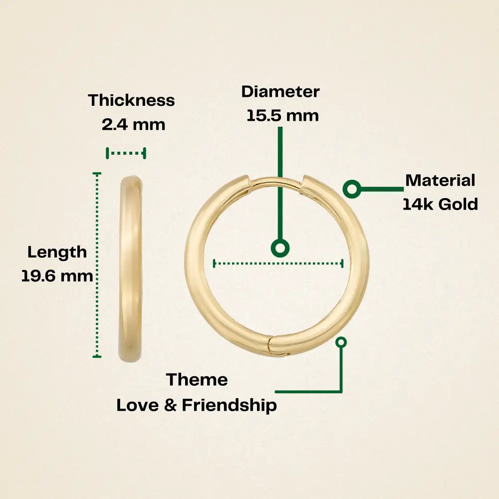 14K Solid Gold Huggie Hoop Earrings | 19mm Stackable Everyday Hoops for Women - Hoop Earrings