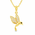 14K Solid Gold Hummingbird Necklace Crystal Pave Bird Pendant Nature Inspired Jewelry Good Luck Charm Mother’s Day Gift