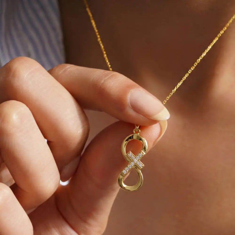 14K Solid Gold Infinity Cross Necklace Eternal Faith Love Pendant Religious Jewelry Gift for Her Baptism Present Dainty