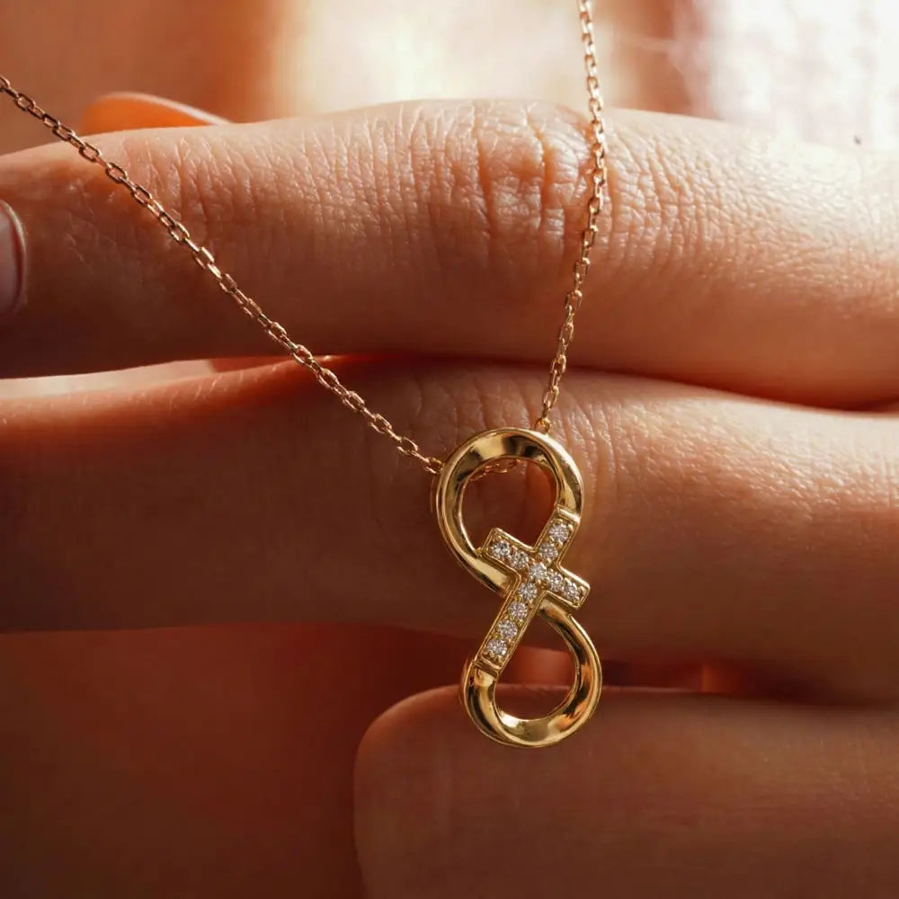 14K Solid Gold Infinity Cross Necklace Eternal Faith Love Pendant Religious Jewelry Gift for Her Baptism Present Dainty