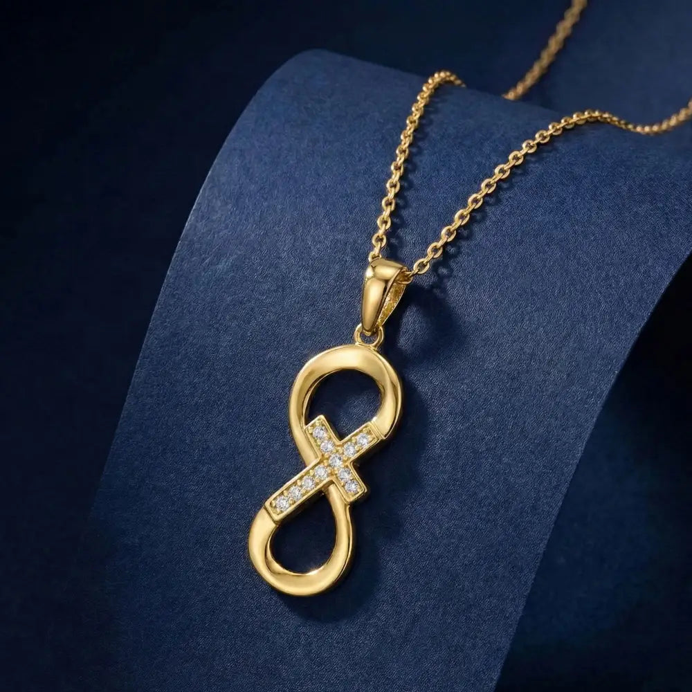 14K Solid Gold Infinity Cross Necklace Eternal Faith Love Pendant Religious Jewelry Gift for Her Baptism Present Dainty