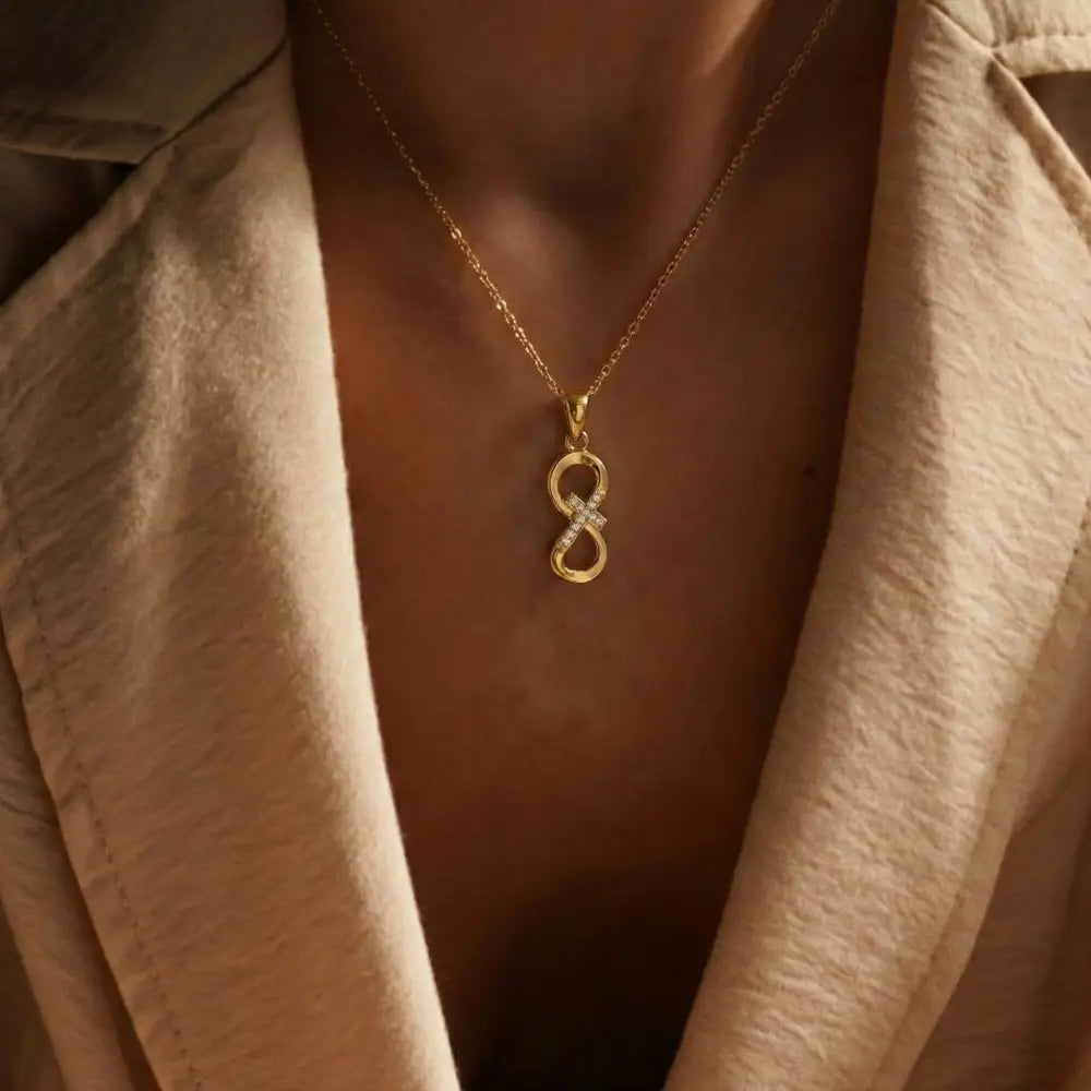 14K Solid Gold Infinity Cross Necklace Eternal Faith Love Pendant Religious Jewelry Gift for Her Baptism Present Dainty