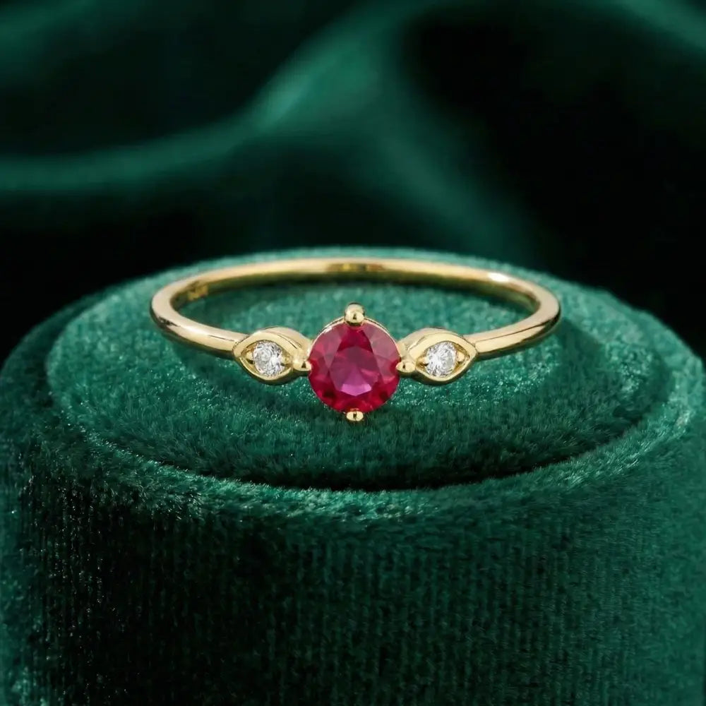 14K Solid Gold Infinity Ring Ruby CZ Ring Minimal Jewelry with Cubic Zirconia for Women