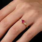14K Solid Gold Infinity Ring Ruby CZ Ring Minimal Jewelry with Cubic Zirconia for Women