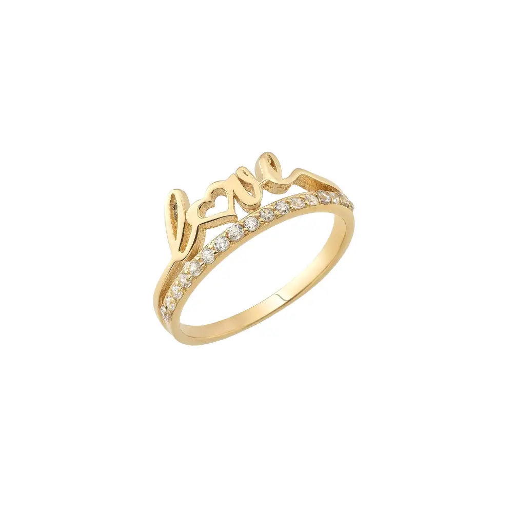 14K Solid Gold Initial Love Ring Script Love Ring - Stackable Rings