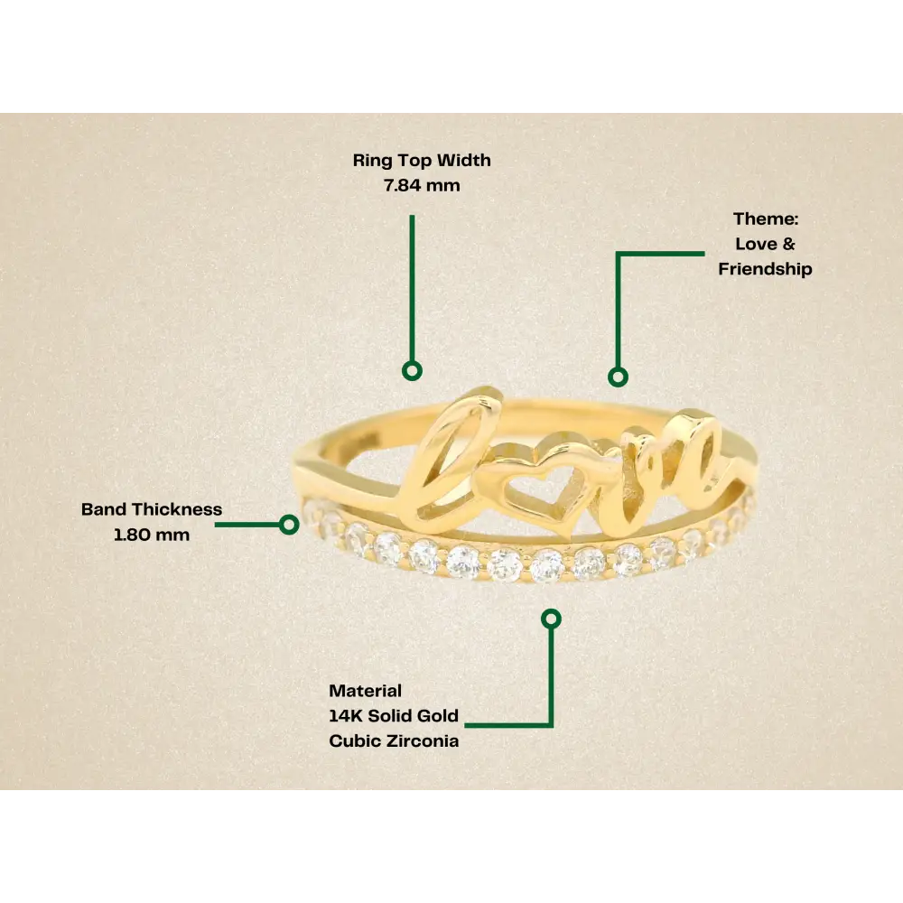 14K Solid Gold Initial Love Ring Script Love Ring - Stackable Rings
