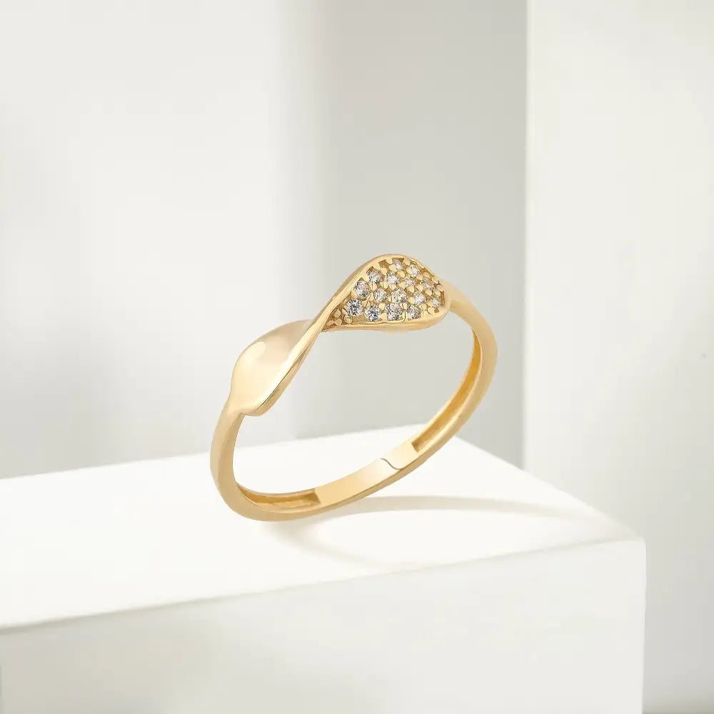 14K Solid Gold Initial Mobius CZ Ring - Stackable Rings
