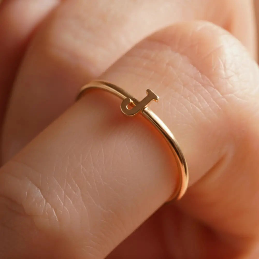 14K Solid Gold Letter J Ring Initial Jewelry for Women