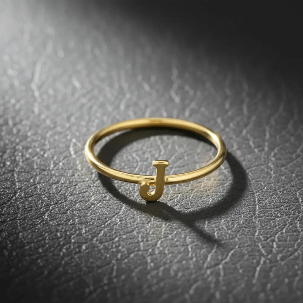 14K Solid Gold Letter J Ring Initial Jewelry for Women