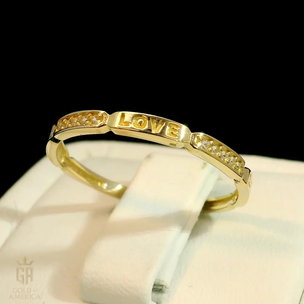 14K Solid Gold Love Letter Ring – Cubic Zirconia Wedding Band Love Script Engagement Jewelry