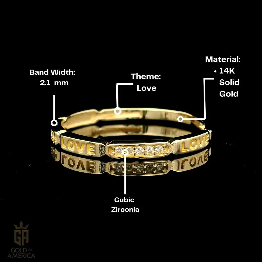 14K Solid Gold Love Letter Ring – Cubic Zirconia Wedding Band Love Script Engagement Jewelry
