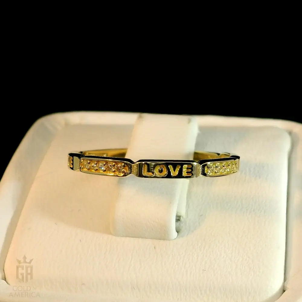 14K Solid Gold Love Letter Ring – Cubic Zirconia Wedding Band Love Script Engagement Jewelry