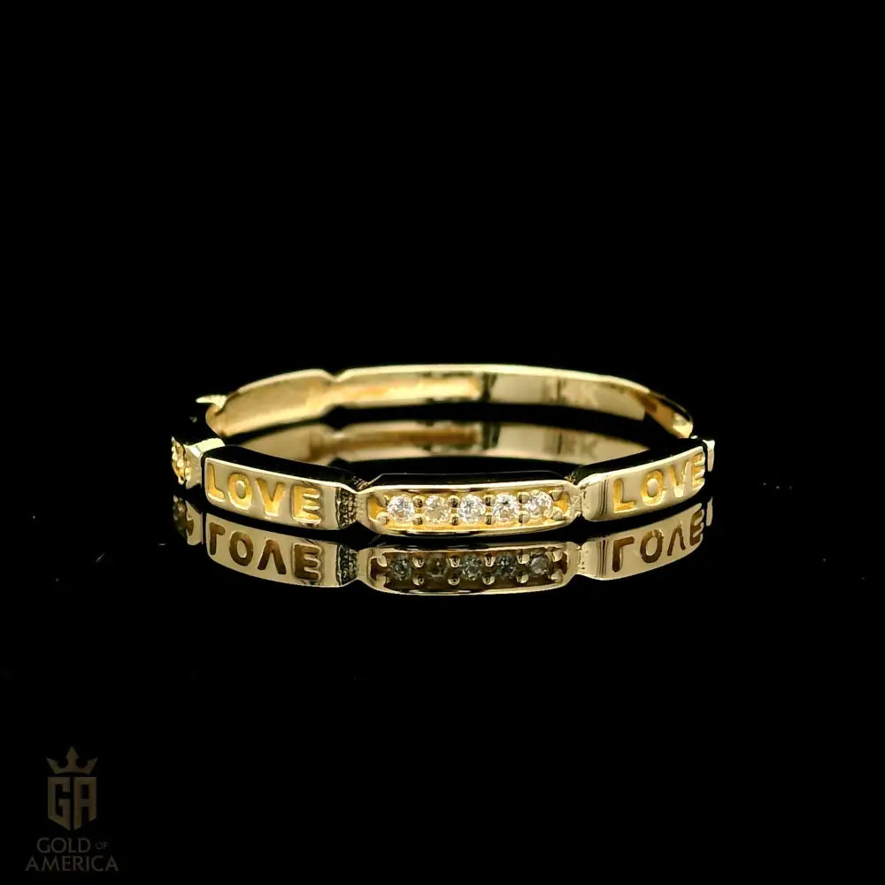 14K Solid Gold Love Letter Ring – Cubic Zirconia Wedding Band Love Script Engagement Jewelry