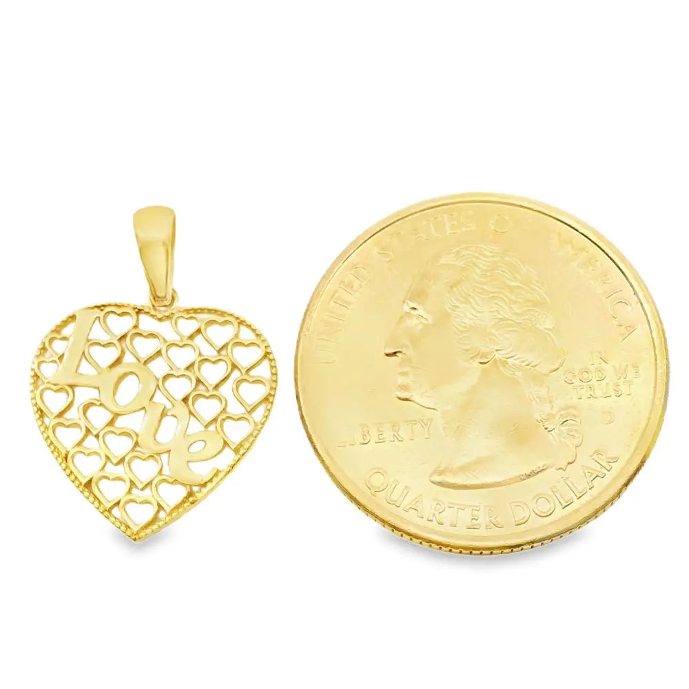 14K Solid Gold Love Necklace Intricate Filigree Heart Pendant for Her Romantic Anniversary Gift Vintage Style Jewelry