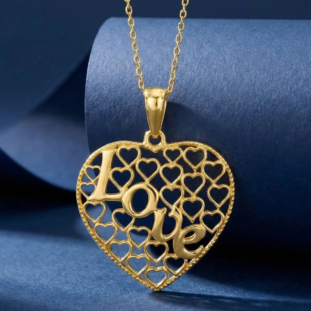 14K Solid Gold Love Necklace Intricate Filigree Heart Pendant for Her Romantic Anniversary Gift Vintage Style Jewelry