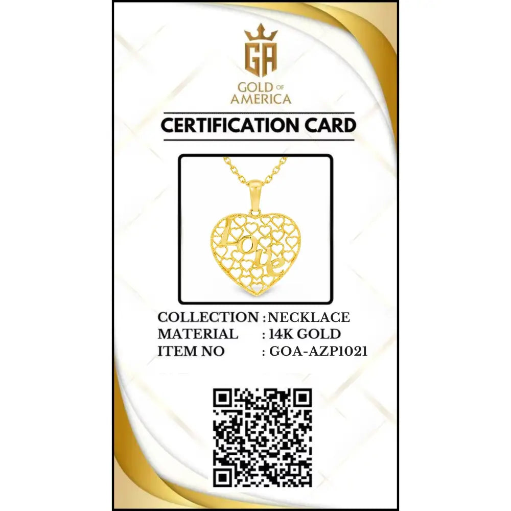 14K Solid Gold Love Necklace Intricate Filigree Heart Pendant for Her Romantic Anniversary Gift Vintage Style Jewelry