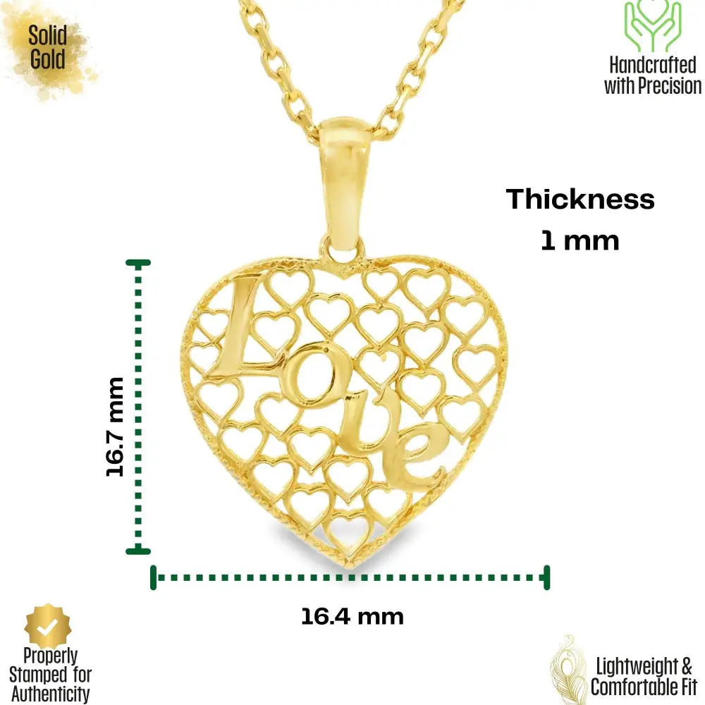 14K Solid Gold Love Necklace Intricate Filigree Heart Pendant for Her Romantic Anniversary Gift Vintage Style Jewelry