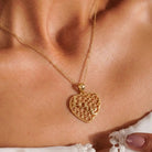 14K Solid Gold Love Necklace Intricate Filigree Heart Pendant for Her Romantic Anniversary Gift Vintage Style Jewelry