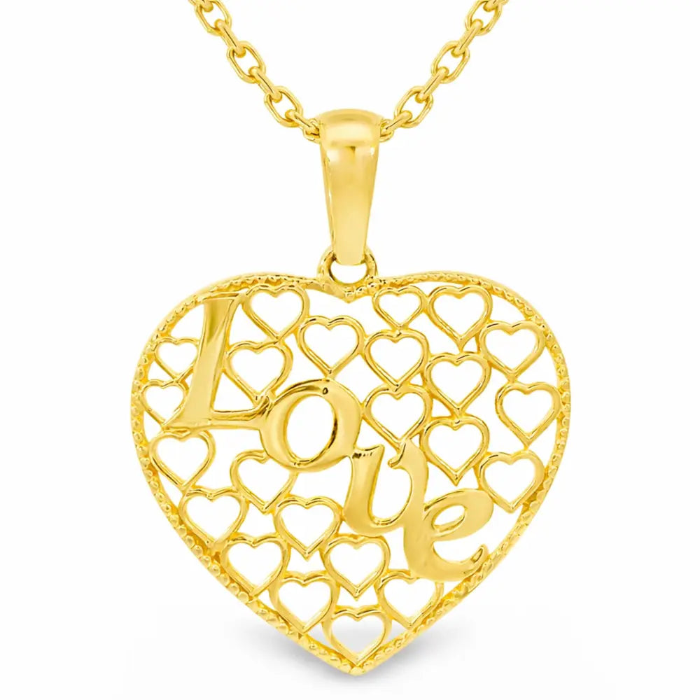 14K Solid Gold Love Necklace Intricate Filigree Heart Pendant for Her Romantic Anniversary Gift Vintage Style Jewelry