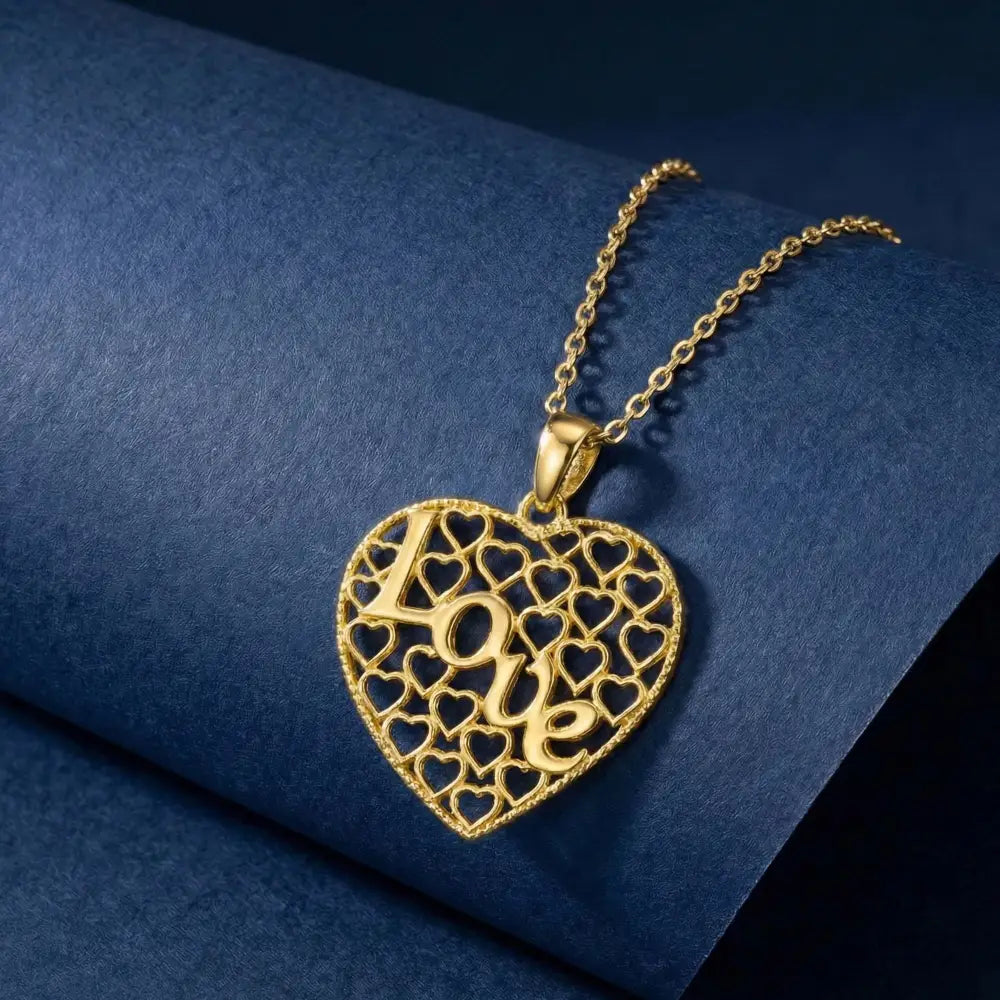 14K Solid Gold Love Necklace Intricate Filigree Heart Pendant for Her Romantic Anniversary Gift Vintage Style Jewelry