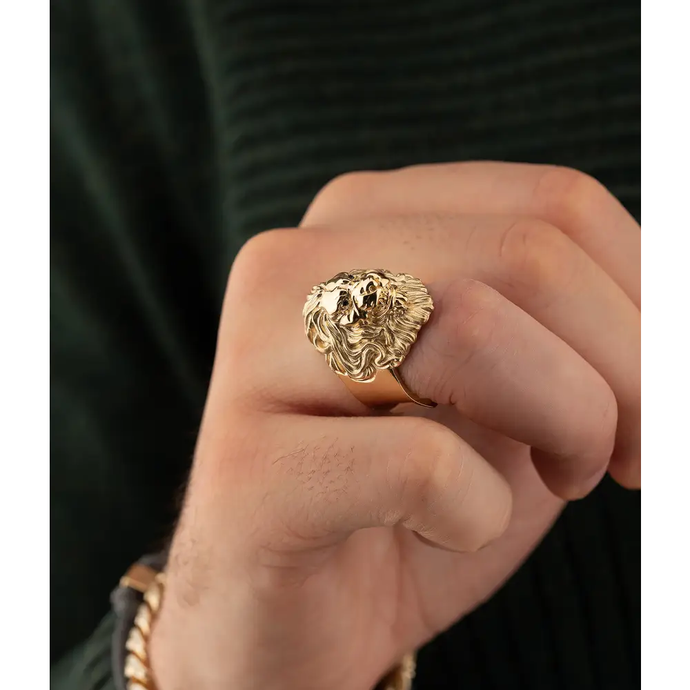 14K Solid Gold Men’s Lion Rings - Earrings