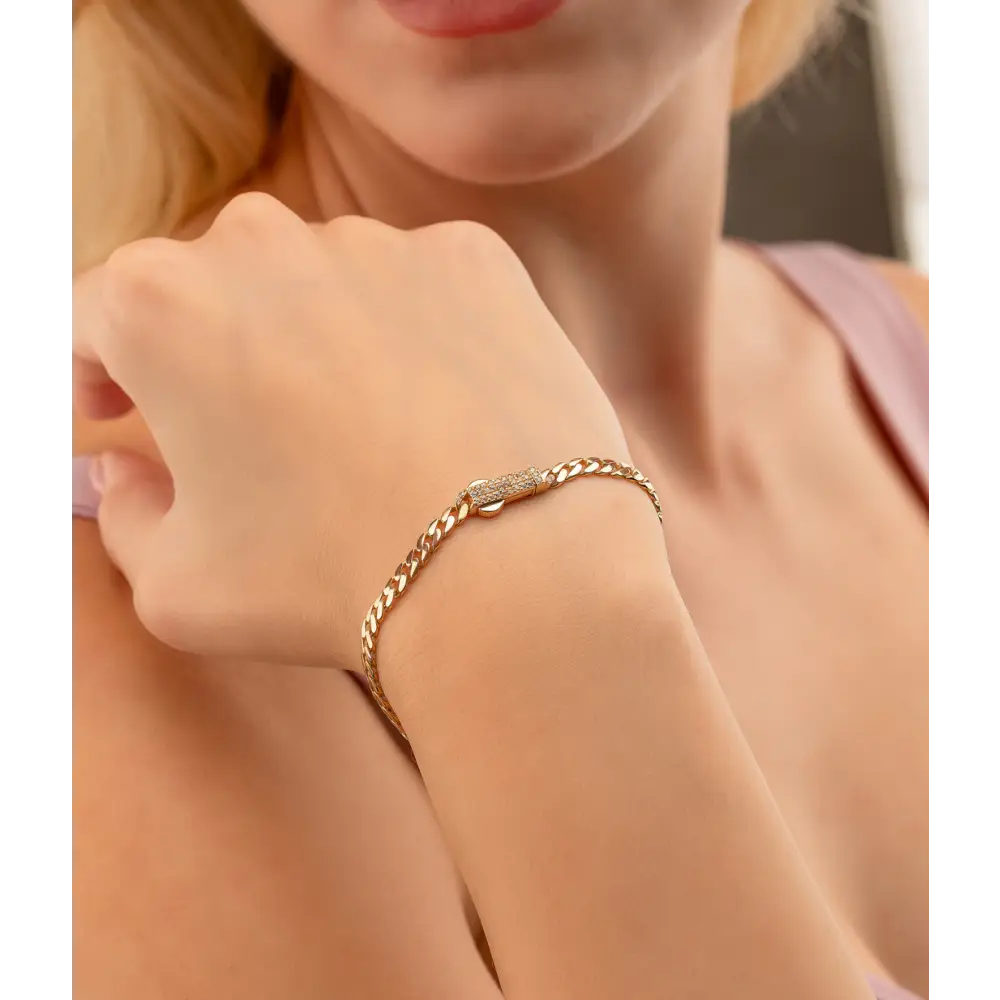 14K Solid Gold Monaco Chain Bracelet 4mm - Chains