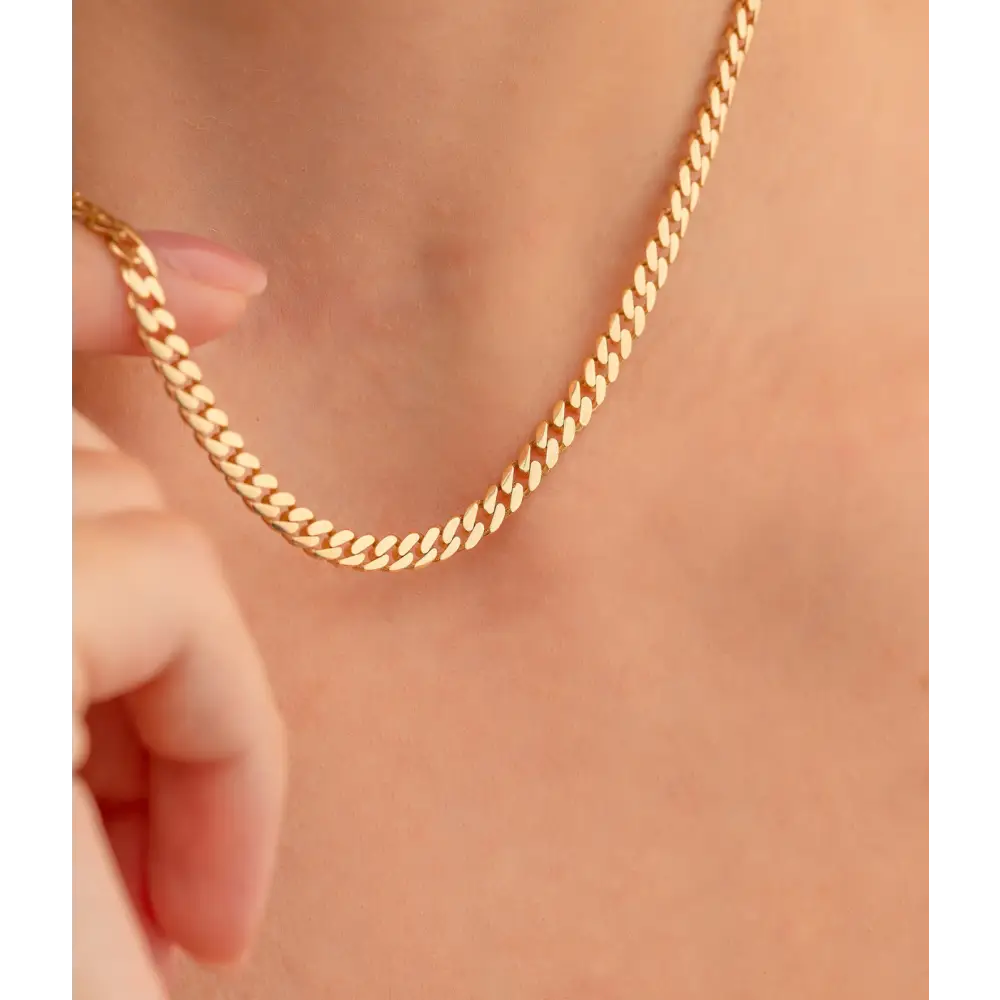 14K Solid Gold Monaco Chain Necklace 4 mm - Chains