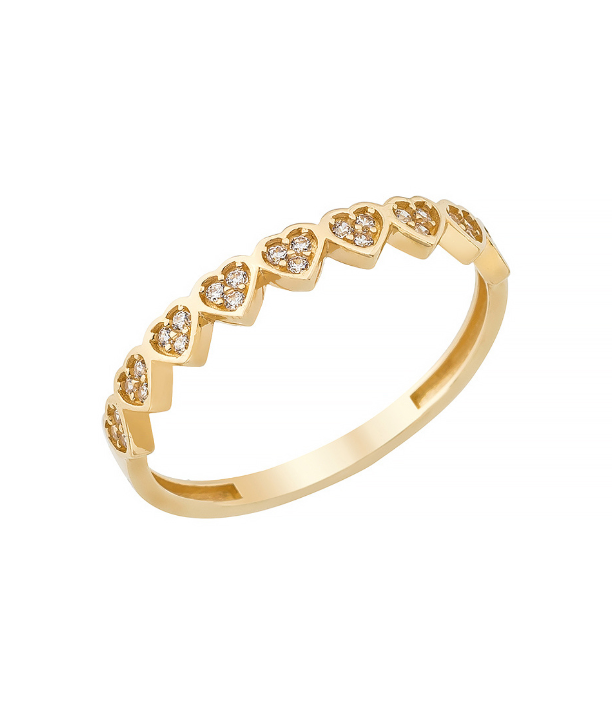 14K Solid Gold Multiple Heart CZ Stoned Ring - Rings