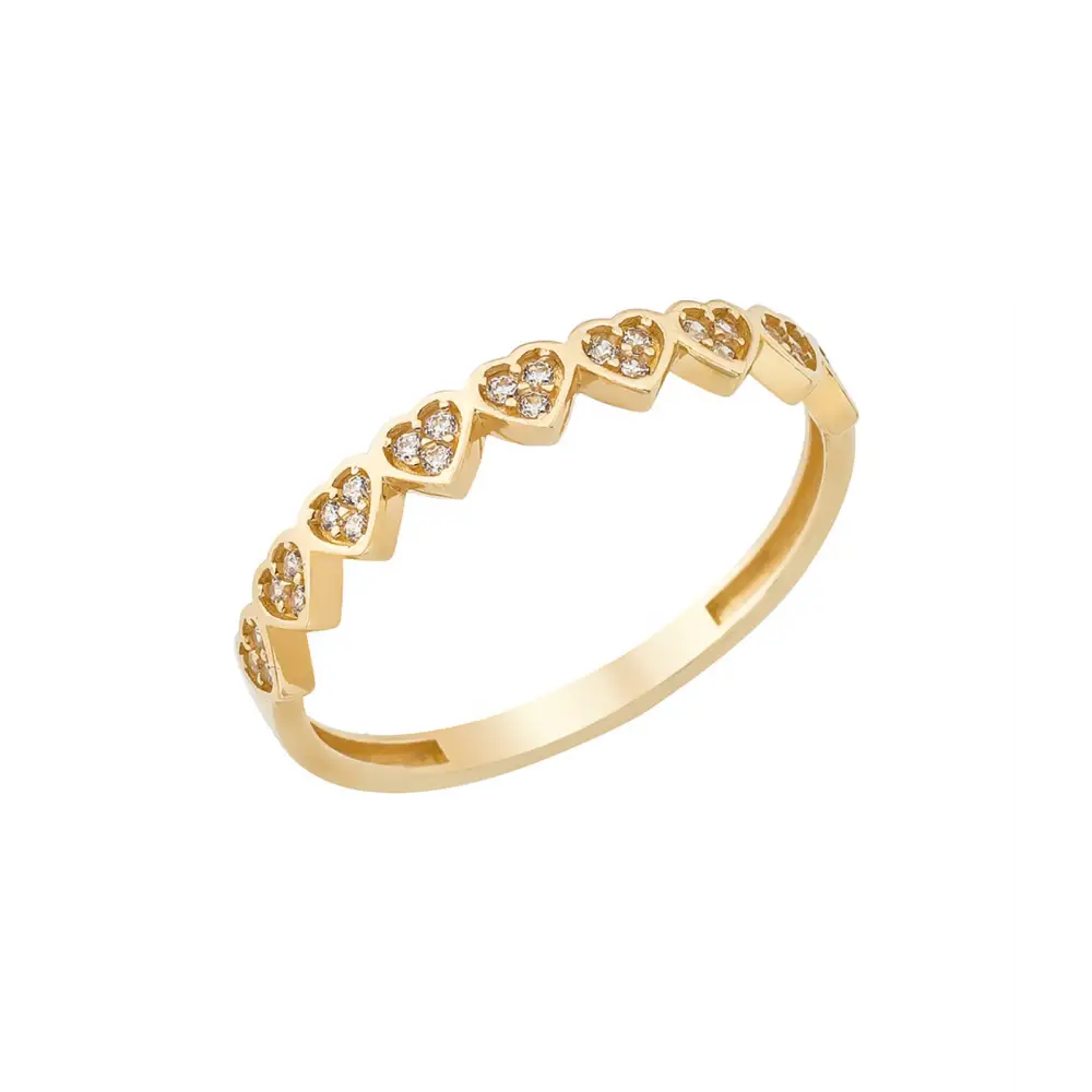 14K Solid Gold Multiple Heart CZ Stoned Ring - Rings