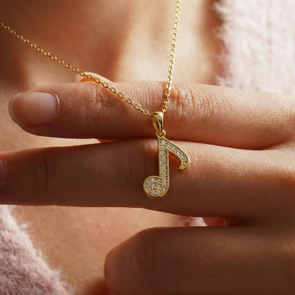 14K Solid Gold Music Note Necklace CZ Sparkle Music Symbol Pendant Dainty Choir Jewelry Music Lover Gift for Daughter