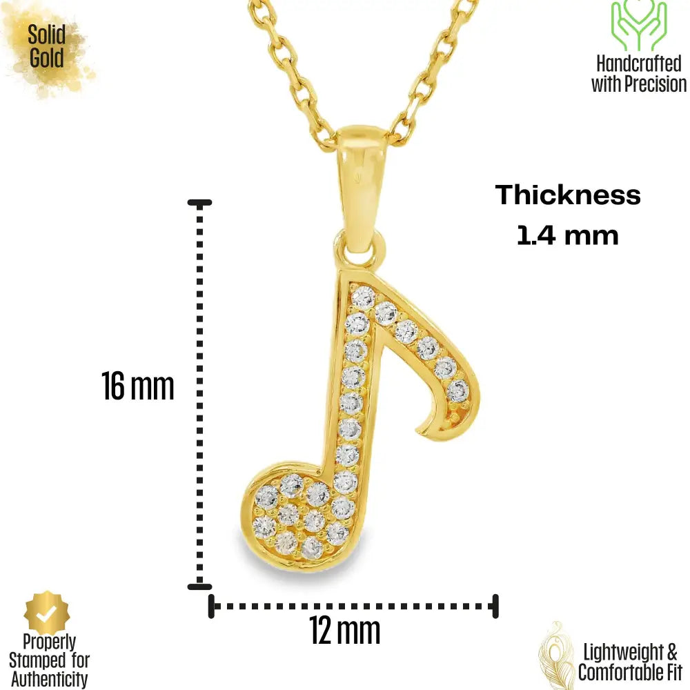 14K Solid Gold Music Note Necklace CZ Sparkle Music Symbol Pendant Dainty Choir Jewelry Music Lover Gift for Daughter