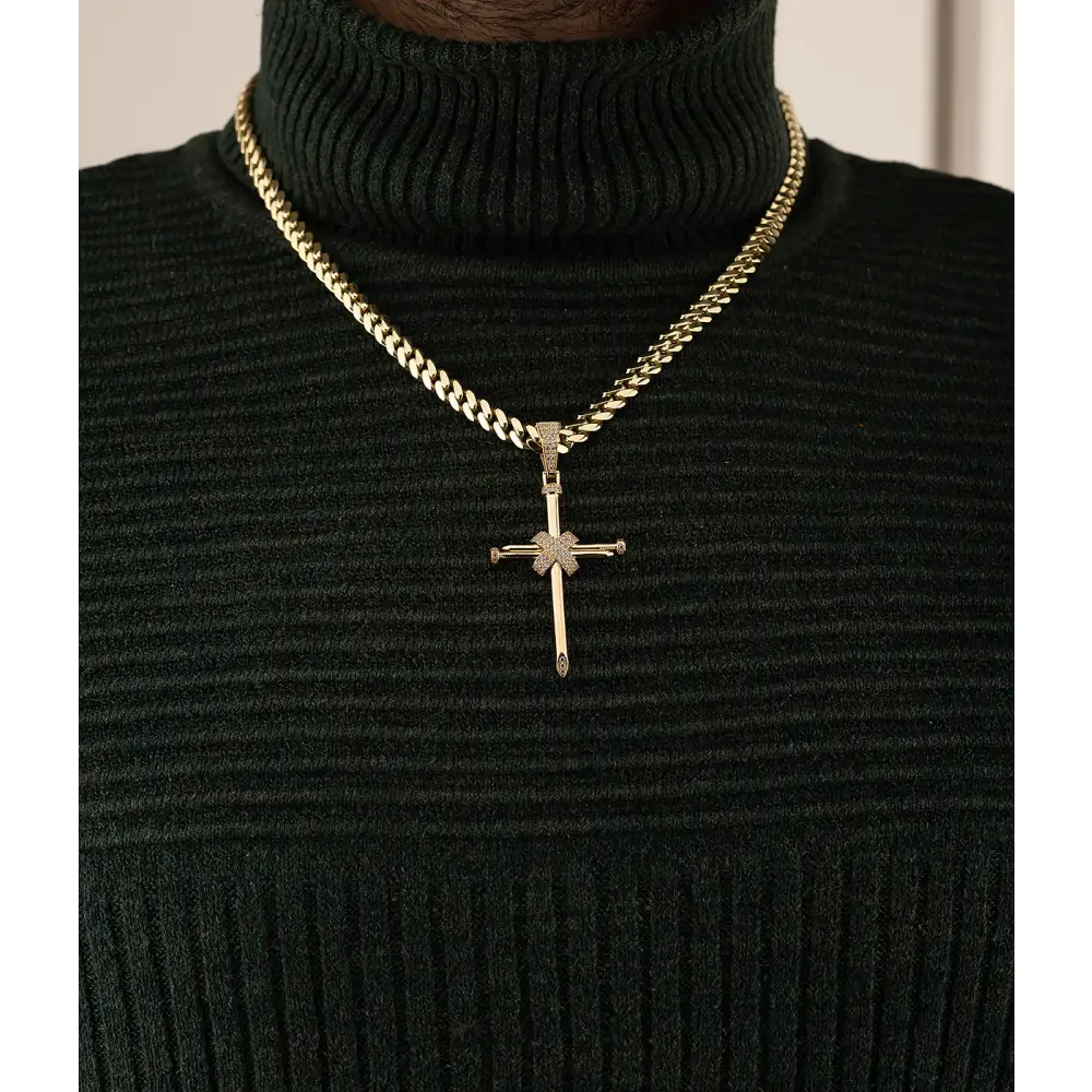 14K Solid Gold Nail Cross Pendant - Pendants