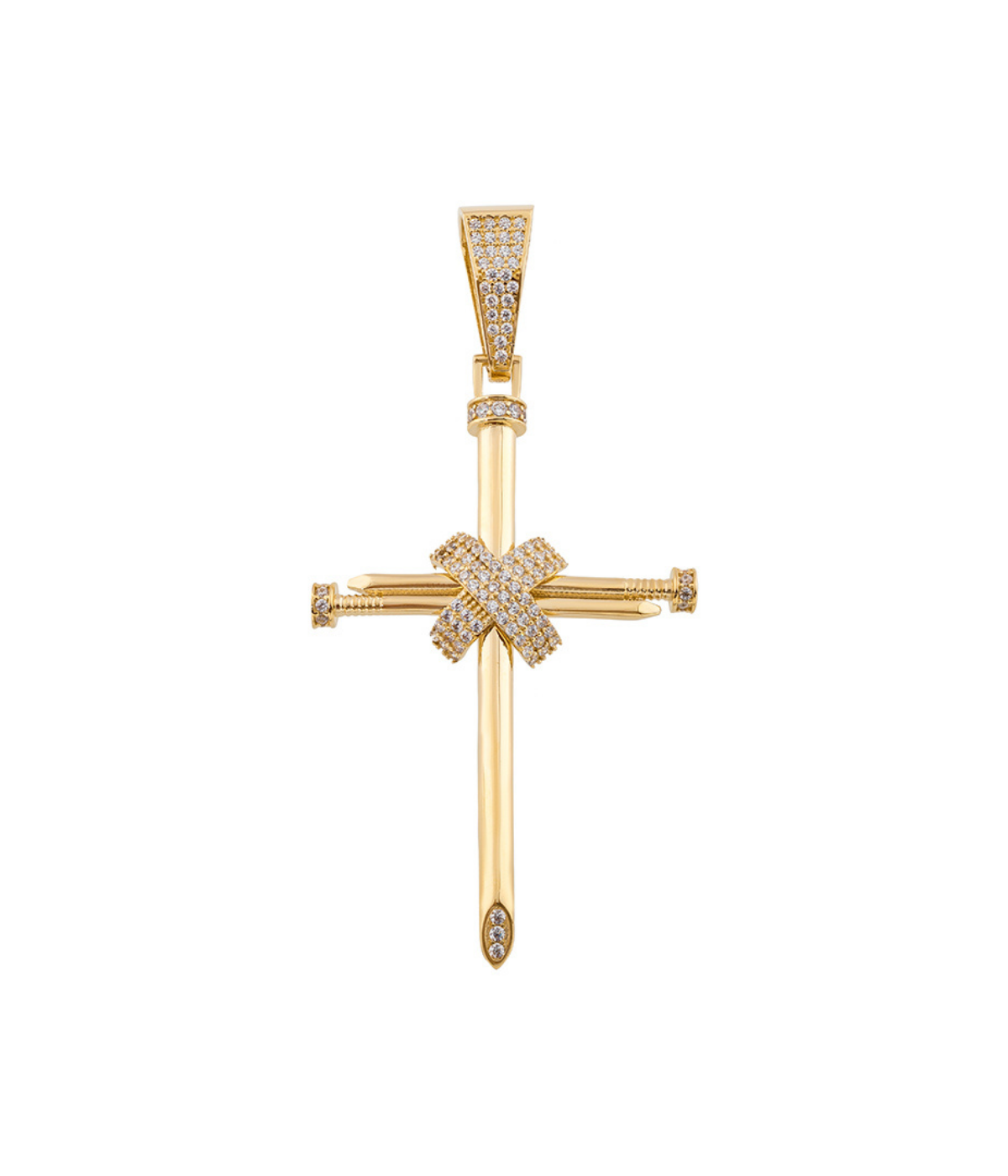 14K Solid Gold Nail Cross Pendant - Pendants