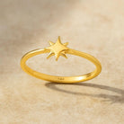 14K Solid Gold North Star Ring Celestial Starburst Design - Rings