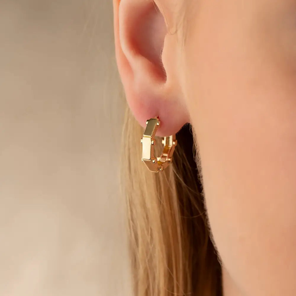 14K Solid Gold Octagon Hoop Earrings | 17.8mm Thick Huggie Hoops for Women - Hoop Earrings