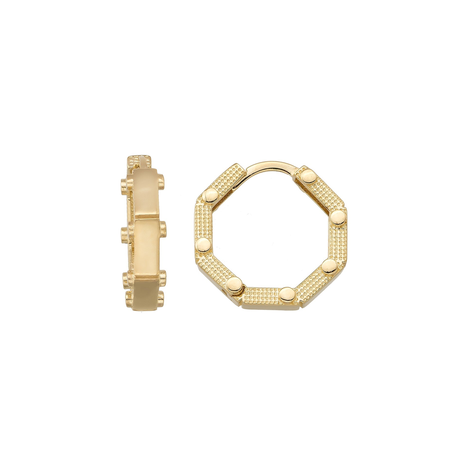 14K Solid Gold Octagon Hoop Earrings | 17.8mm Thick Huggie Hoops for Women - SIngle (1 Earring) / 14K Yellow Gold