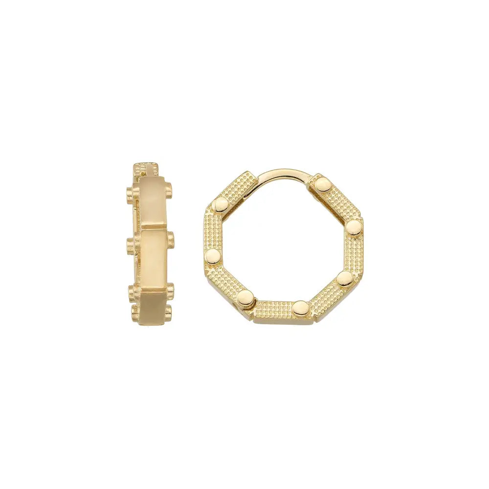 14K Solid Gold Octagon Hoop Earrings | 17.8mm Thick Huggie Hoops for Women - SIngle (1 Earring) / 14K Yellow Gold
