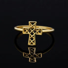 14K Solid Gold Open Cross Ring Minimalist Religious Jewelry