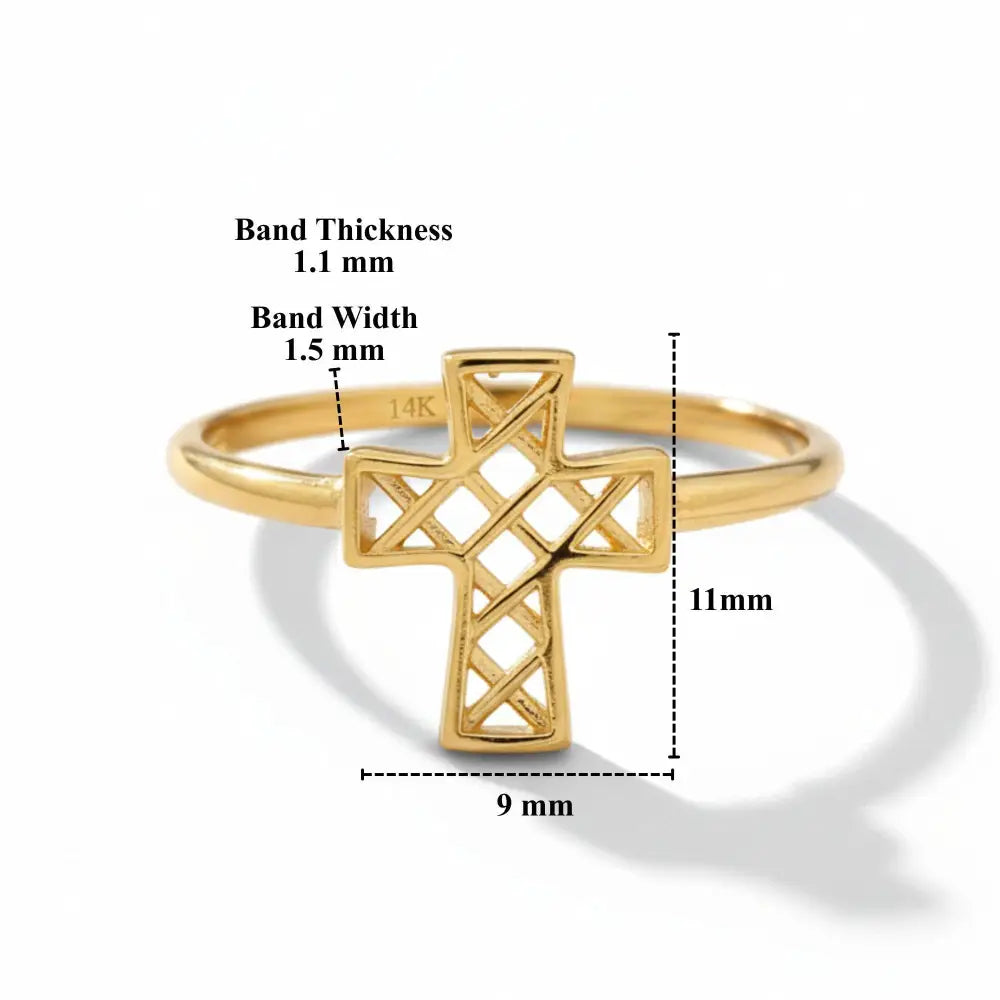 14K Solid Gold Open Cross Ring Minimalist Religious Jewelry