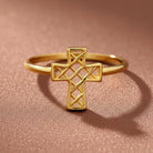 14K Solid Gold Open Cross Ring Minimalist Religious Jewelry