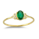 14K Solid Gold Oval Emerald Engagement Ring with Simulated Diamond Accents