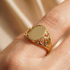 14K Solid Gold Oval Signet Ring Filigree Detail Minimal Classic Jewelry for Women
