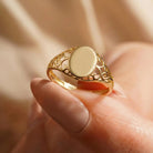 14K Solid Gold Oval Signet Ring Filigree Detail Minimal Classic Jewelry for Women