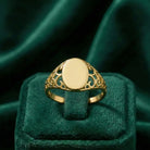 14K Solid Gold Oval Signet Ring Filigree Detail Minimal Classic Jewelry for Women