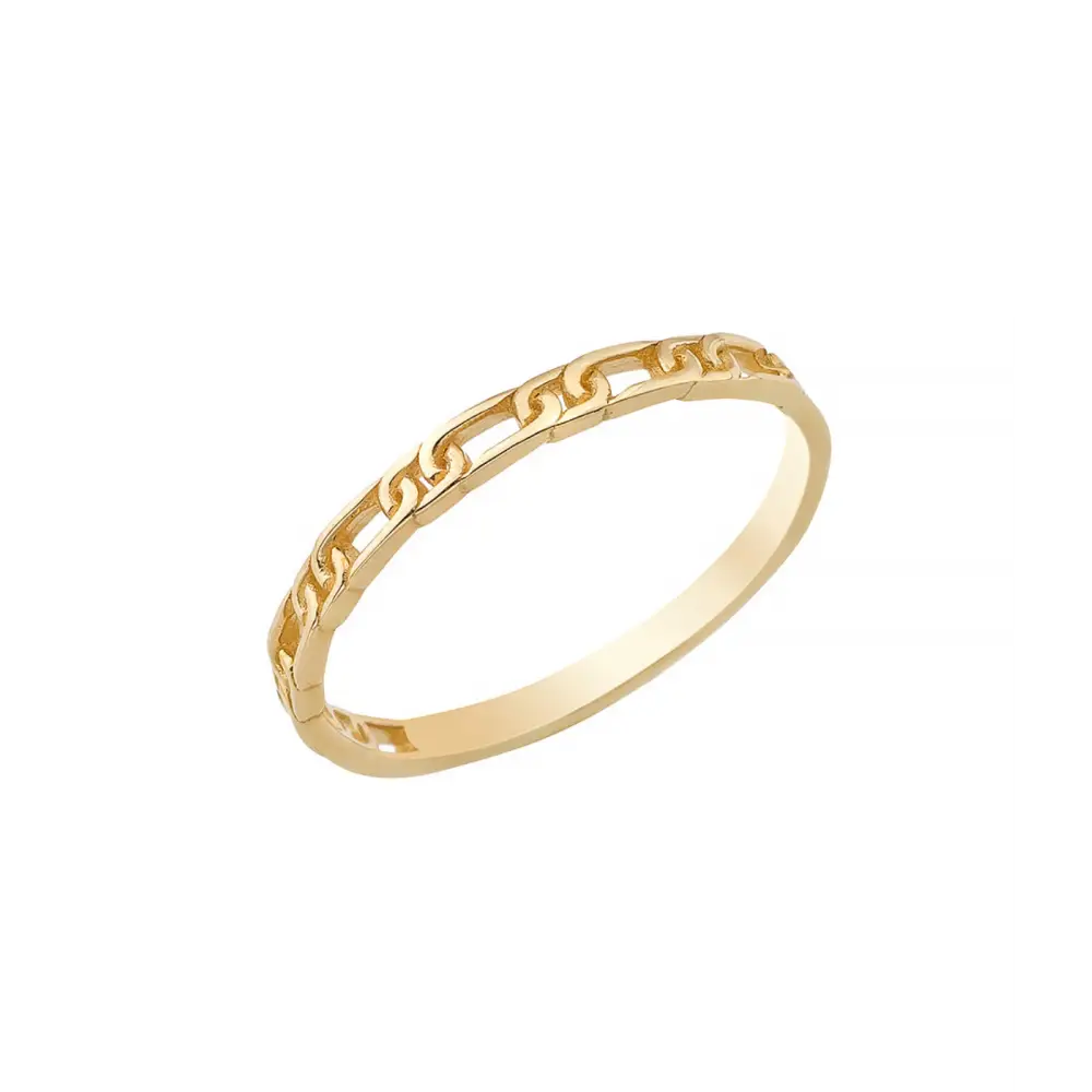 14K Solid Gold Paper Clip Link Bangle Ring - Rings