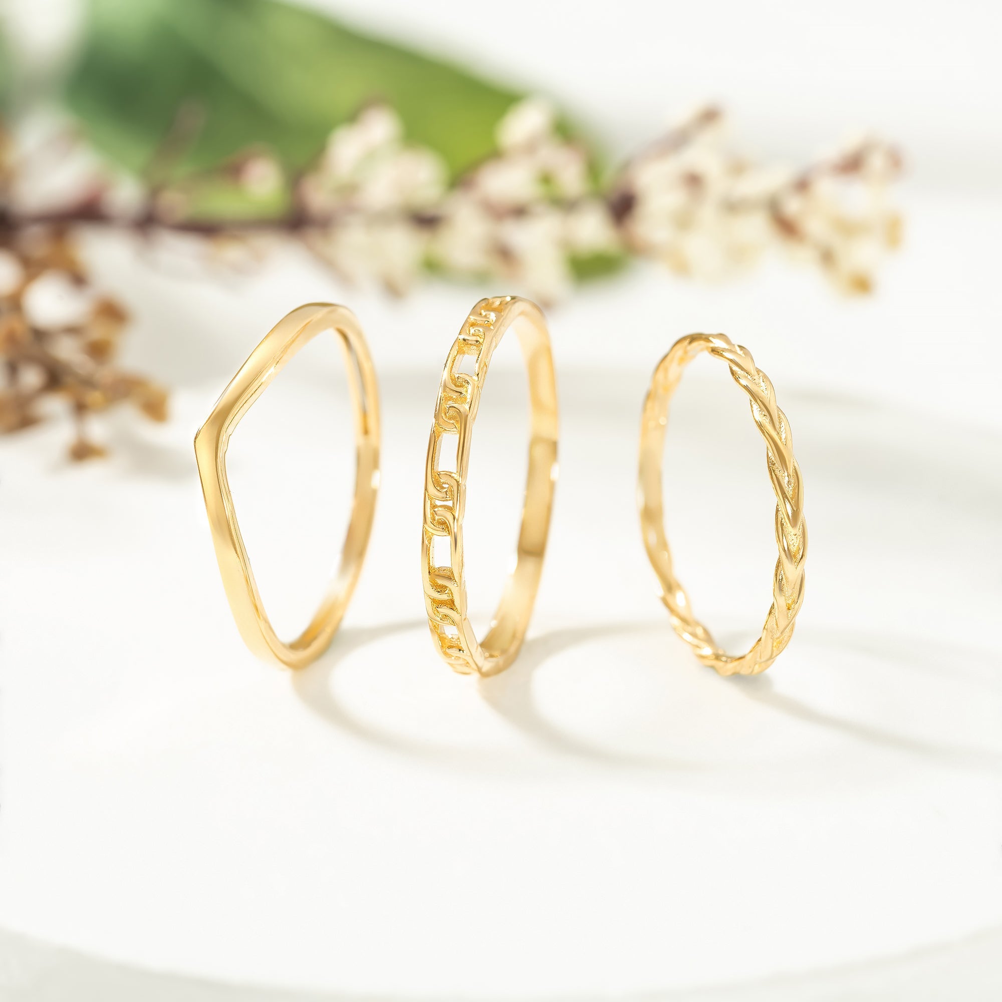 14K Solid Gold Paper Clip Link Bangle Ring - Rings