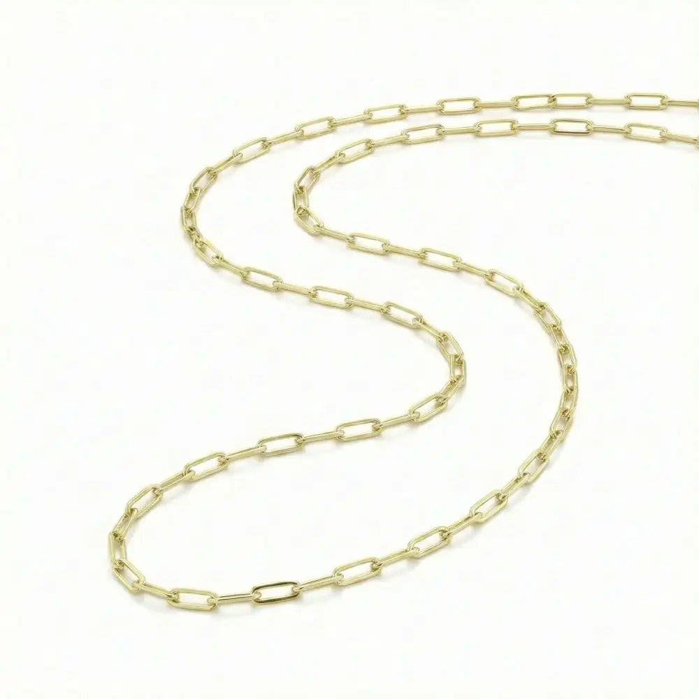 14K Solid Gold Paperclip Chain Necklace 1.9mm 2.2mm 3.4mm 16 18 20 Inch Trendy Rectangle Link Minimalist Jewelry Gift