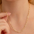 14K Solid Gold Paperclip Chain Necklace 1.9mm 2.2mm 3.4mm 16 18 20 Inch Trendy Rectangle Link Minimalist Jewelry Gift