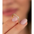 14K Solid Gold Pave Ring with CZ - Rings